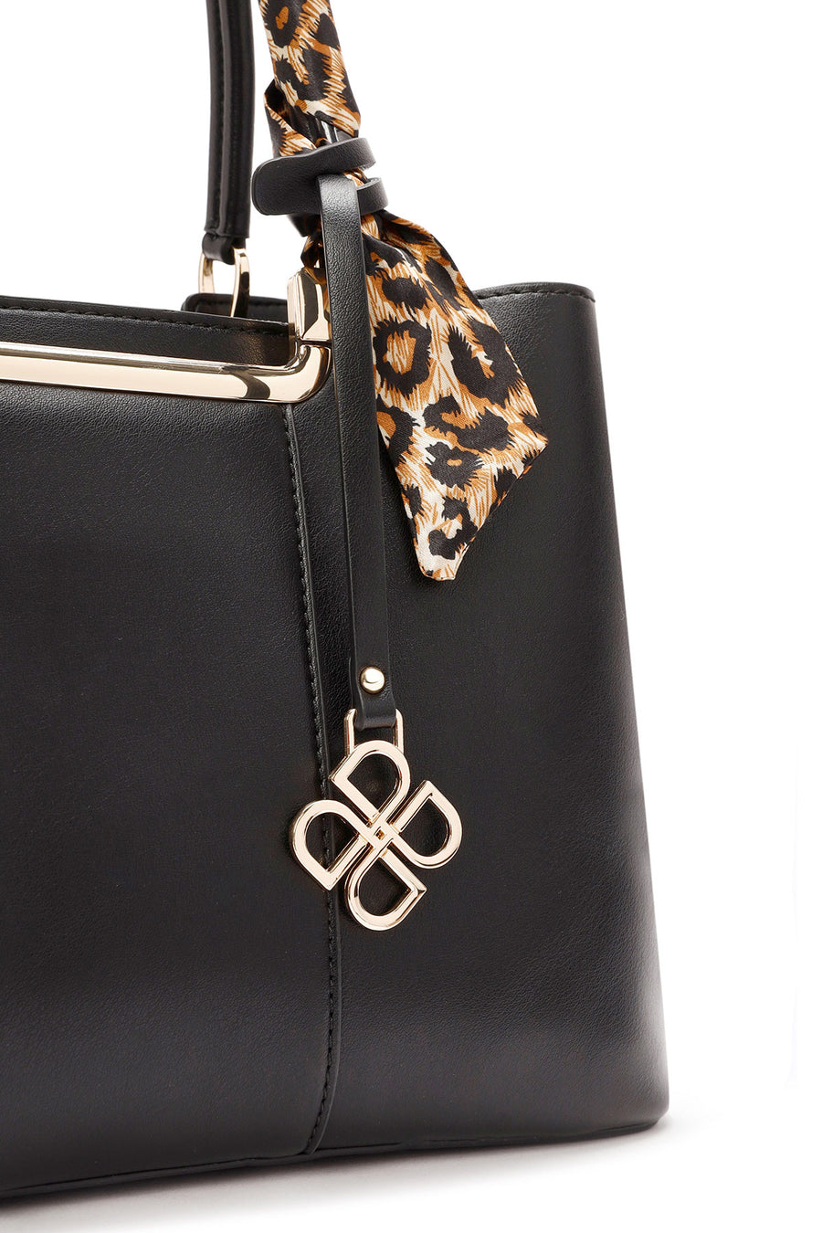 Women's Black Long Strap Handbag with Accessory Detail