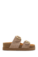Woman Mink Double-Buckle Thick-Soled Suede Slipper | Derimod