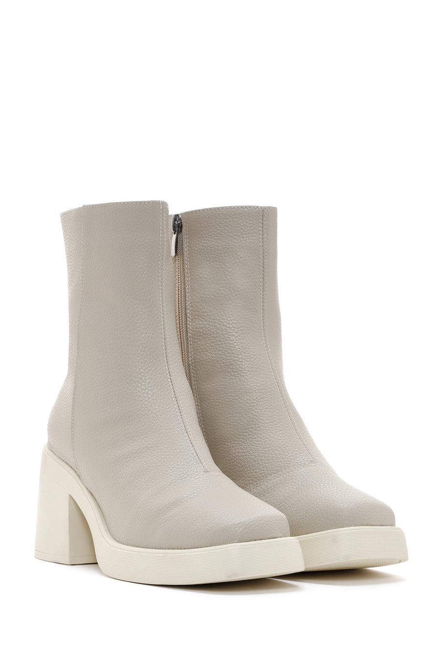 Women's Beige Zippered Heeled Casual Boots