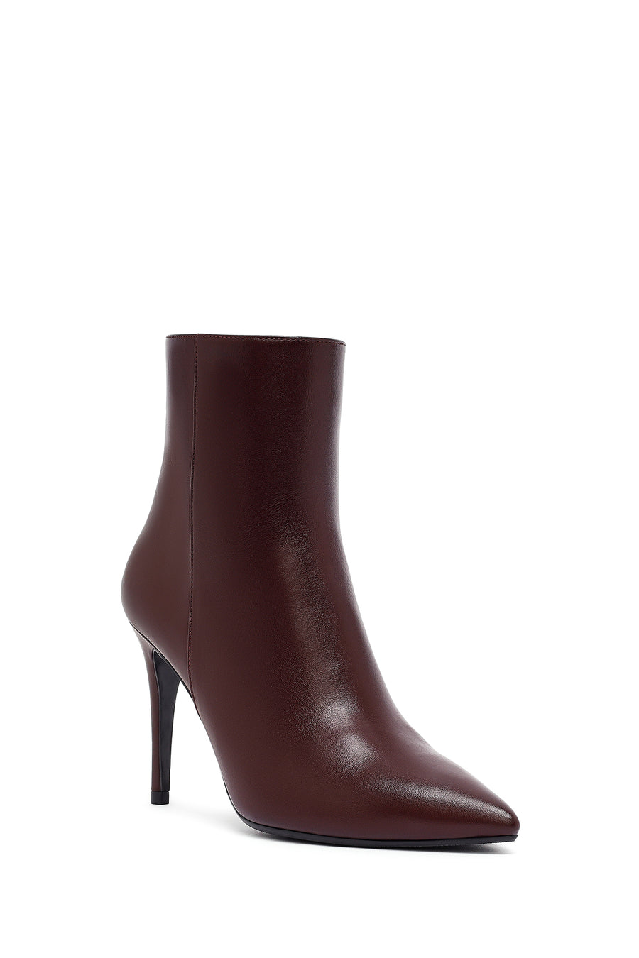 Woman Burgundy Zip Closure High Thin Heel Leather Boots