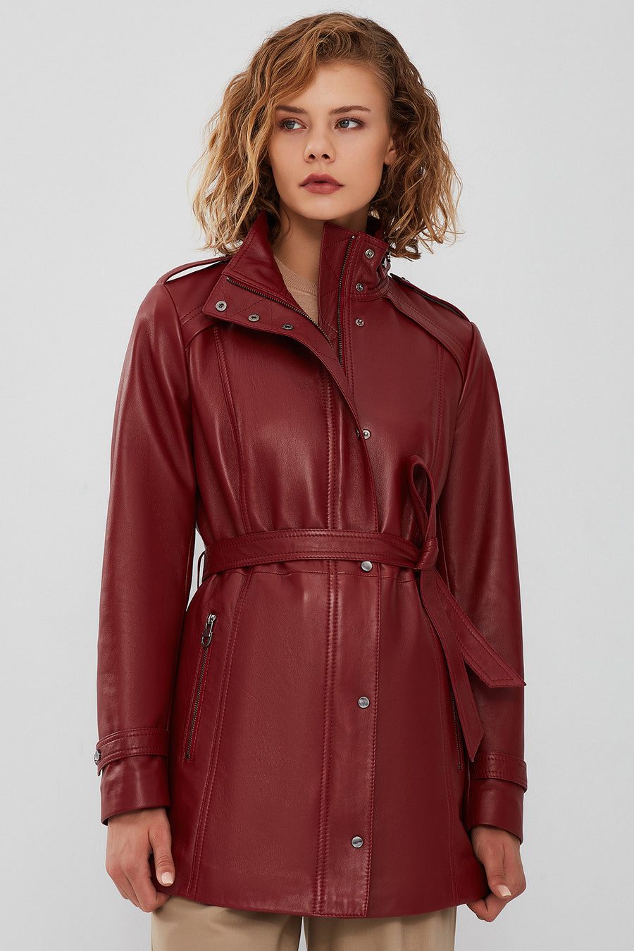 Whitney Women's Burgundy Long Leather Jacket