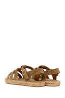 Woman Tan Ankle-Buckle Suede Espadrilles Sandal | Derimod
