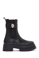 Women's Black Buckle Detailed Leather Chelsea Boots | Derimod
