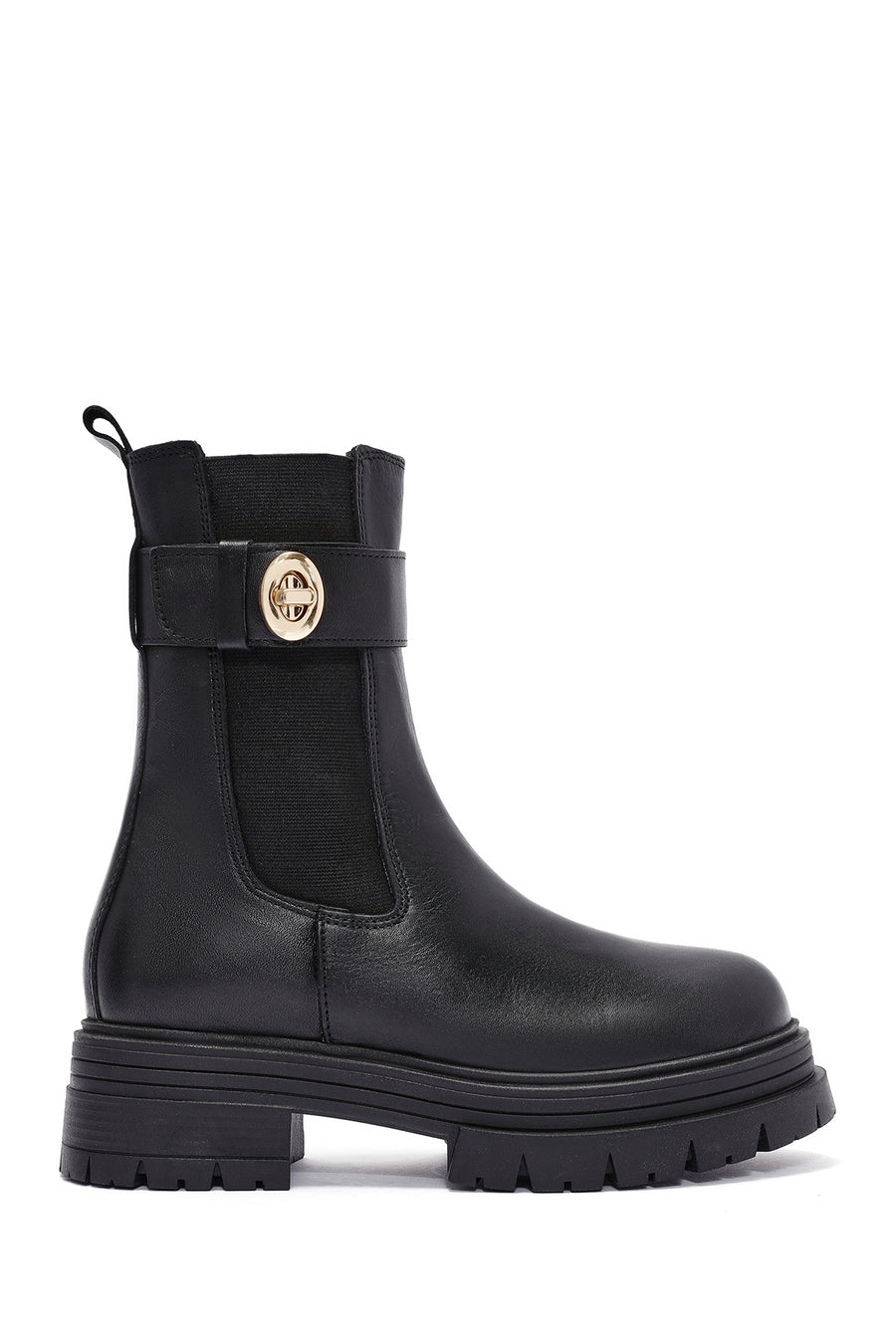 Women's Black Buckle Detailed Leather Chelsea Boots 24WFD189718 | Derimod