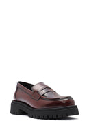 Women's Burgundy Thick-Soled Leather Loafer | Derimod
