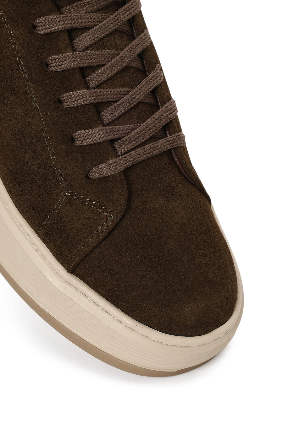 Male Khaki Lace-Up Thick-Soled Suede Leather Sneaker