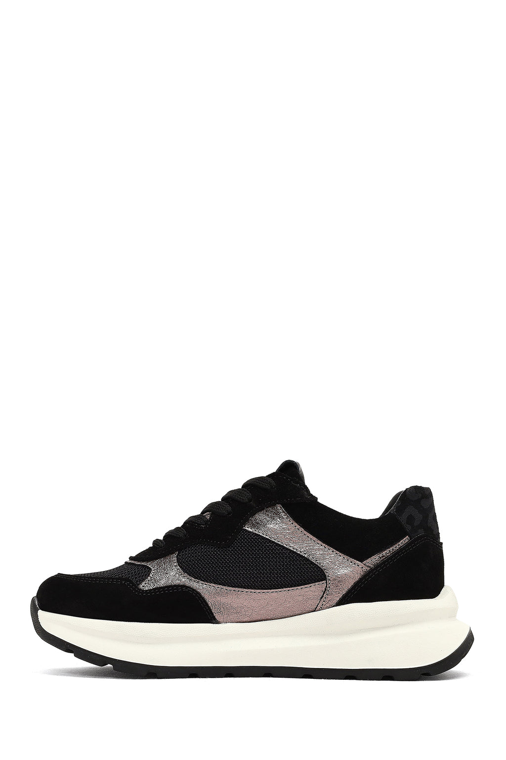 Kadın Siyah Bağcıklı Kalın Tabanlı Deri Sneaker