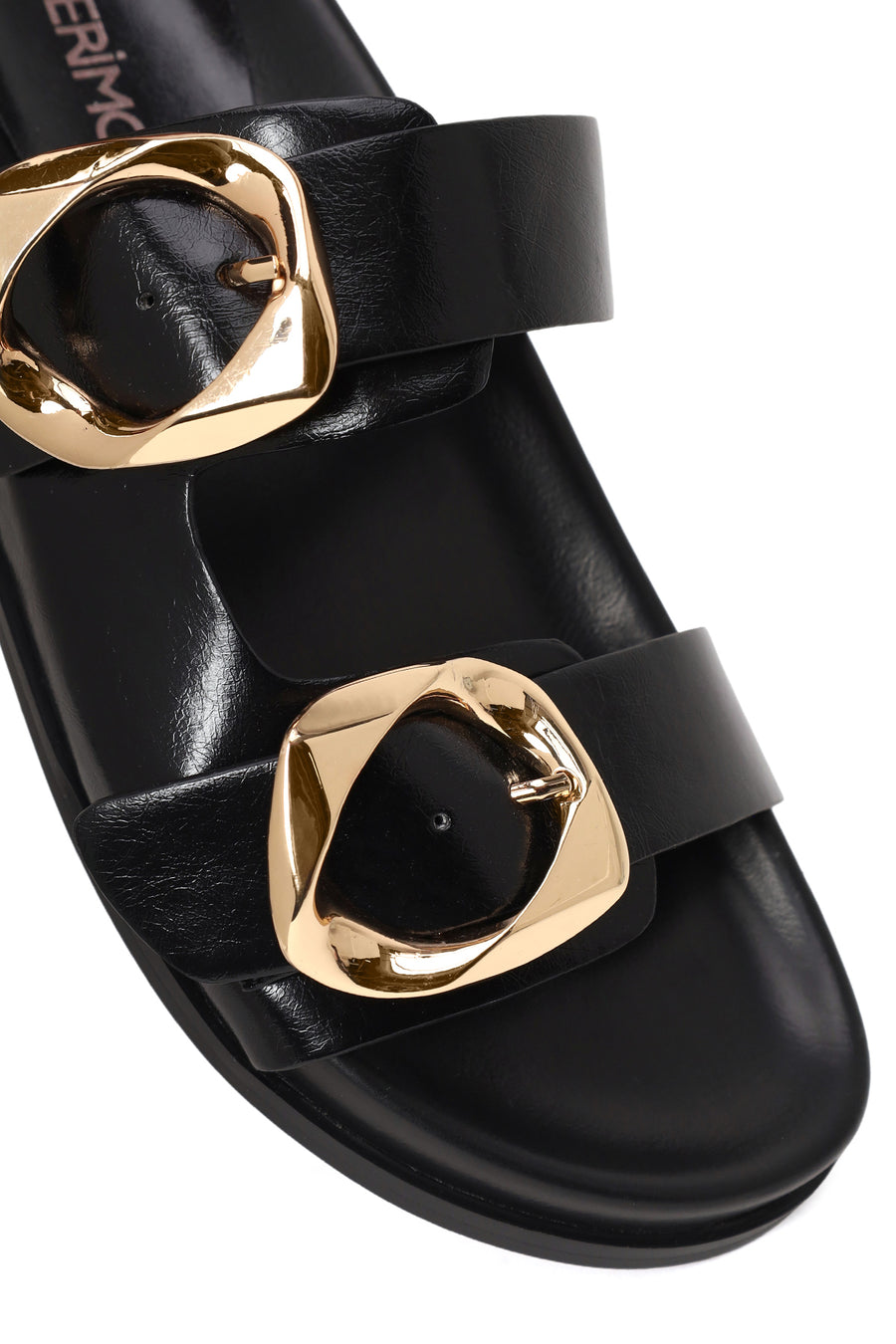 Woman Black Double-Buckle Slippers