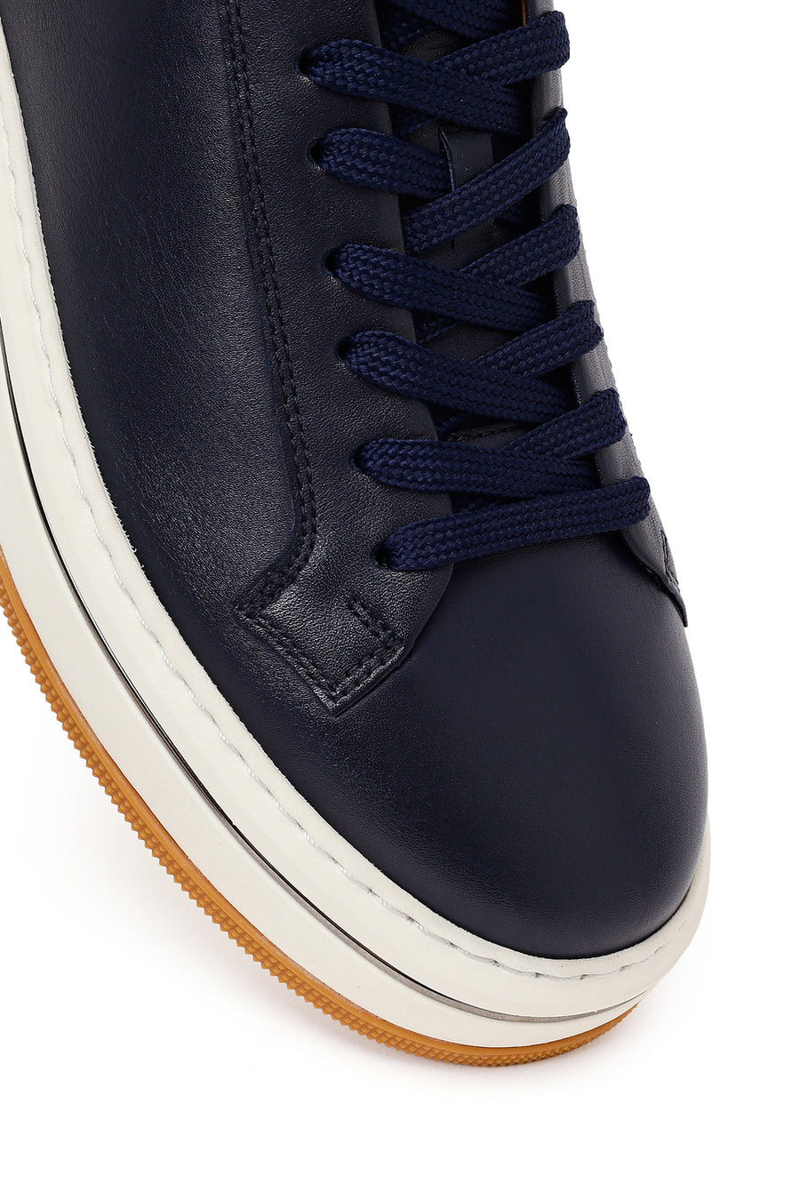 Erkek Lacivert Bağcıklı Kalın Tabanlı Deri Sneaker