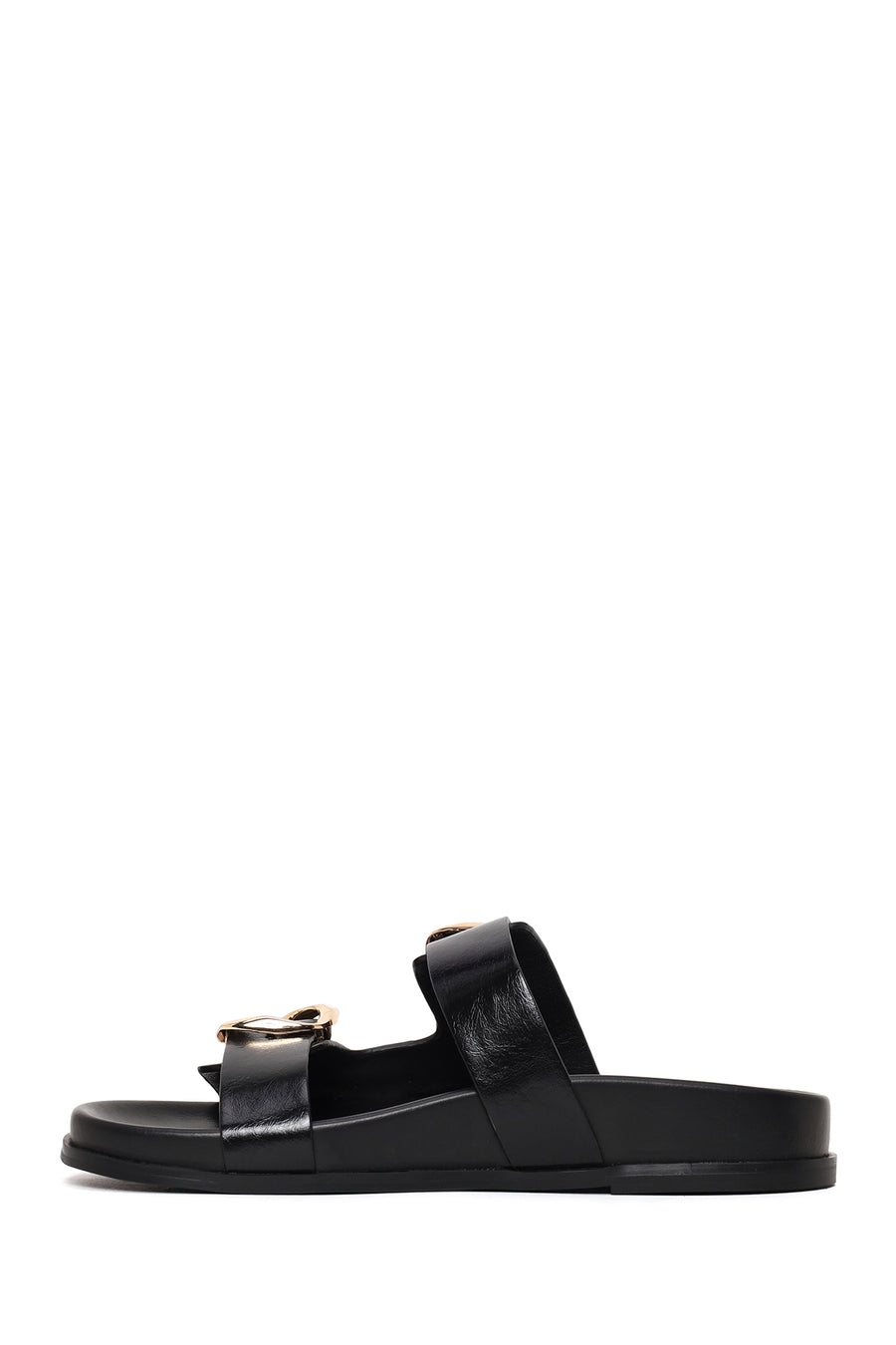 Woman Black Double-Buckle Slippers