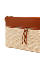Woman Beige Long Chain Strap Wicker Clutch Bag | Derimod