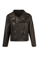 Torino Woman Black Oversized Leather Biker Jacket | Derimod