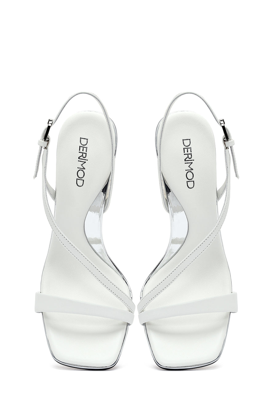 
Women's White Ankle Strap Leather Stiletto Heel Sandals
