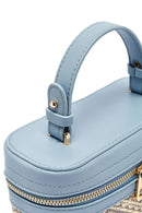 Women's Blue Long Strap Patterned Mini Box Crossbody Bag | Derimod
