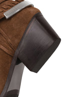 Woman Tan Chunky Heeled Suede Cowboy Boots | Derimod
