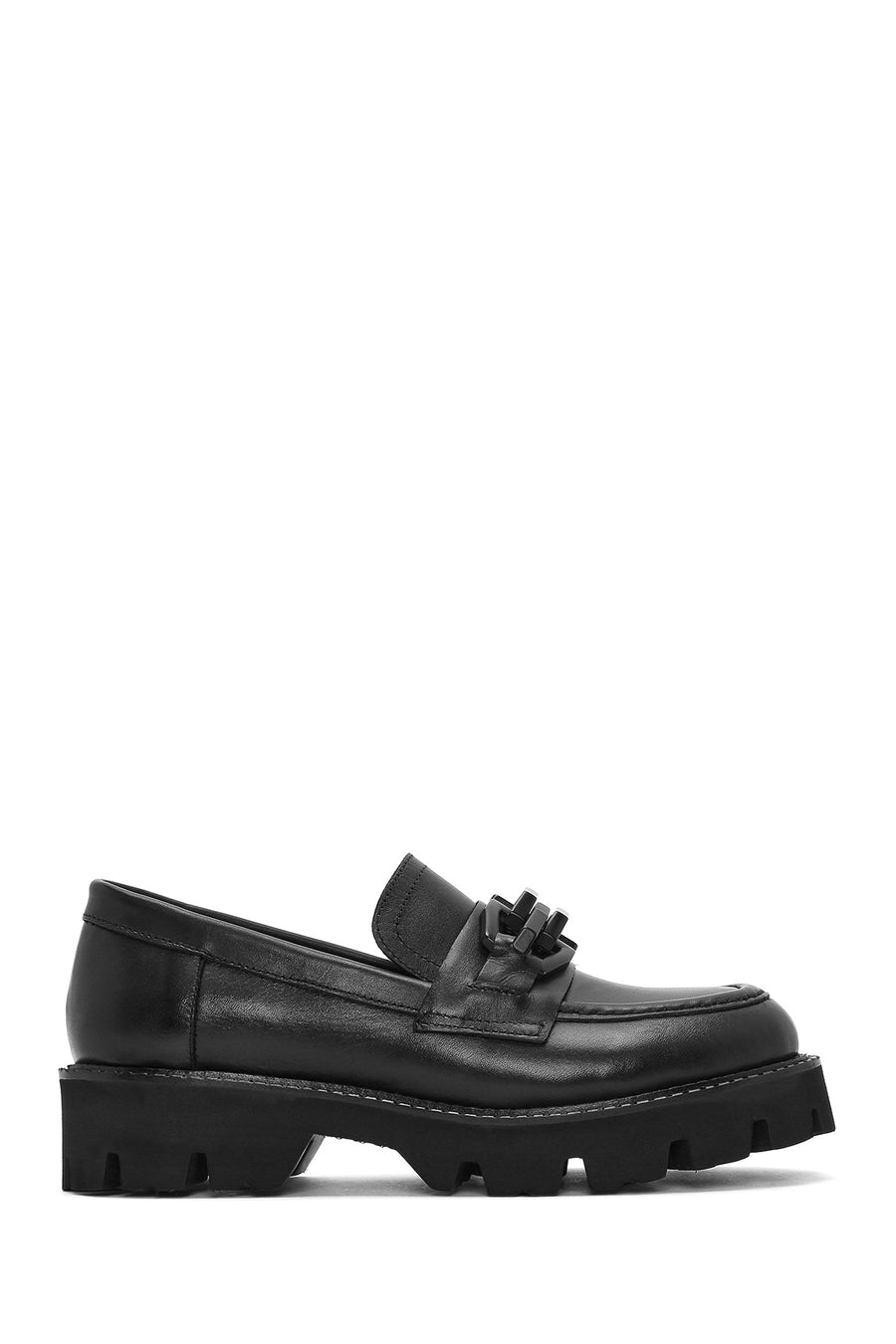 Kadın Siyah Kalın Tabanlı Deri Maskülen Loafer 25SFD180318 | Derimod