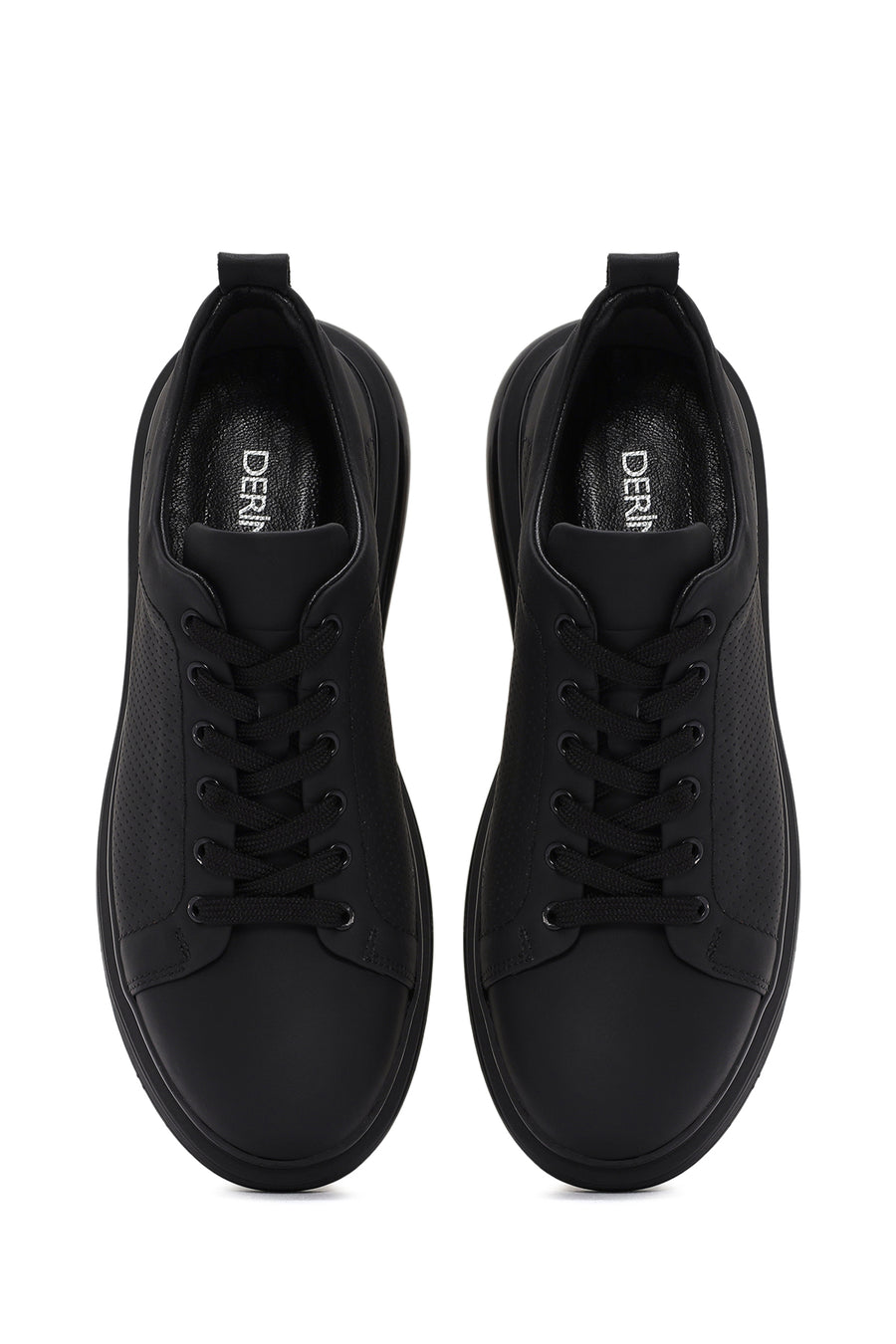 Erkek Siyah Bağcıklı Deri Sneaker