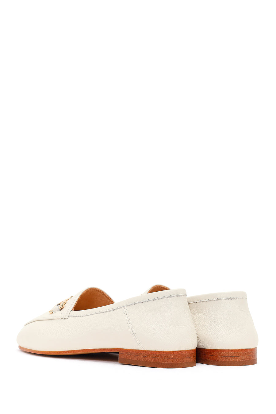 Women's White Leather Loafer with Buckle