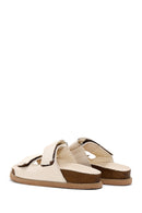Women's Beige Leather Thick Soled Comfort Slippers | Derimod