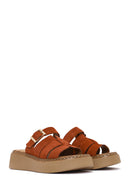 Women's Cinnamon Thick Soled Suede Leather Comfort Slippers | Derimod