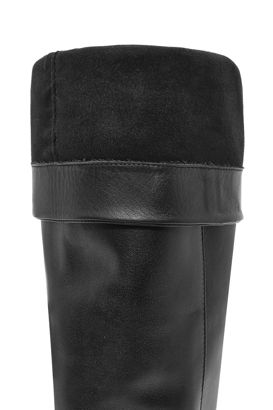 Women's Black Thin Short Heeled Leather Boots
