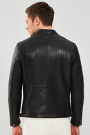 Demar Men's Black Slim-Fit Leather Jacket | Derimod