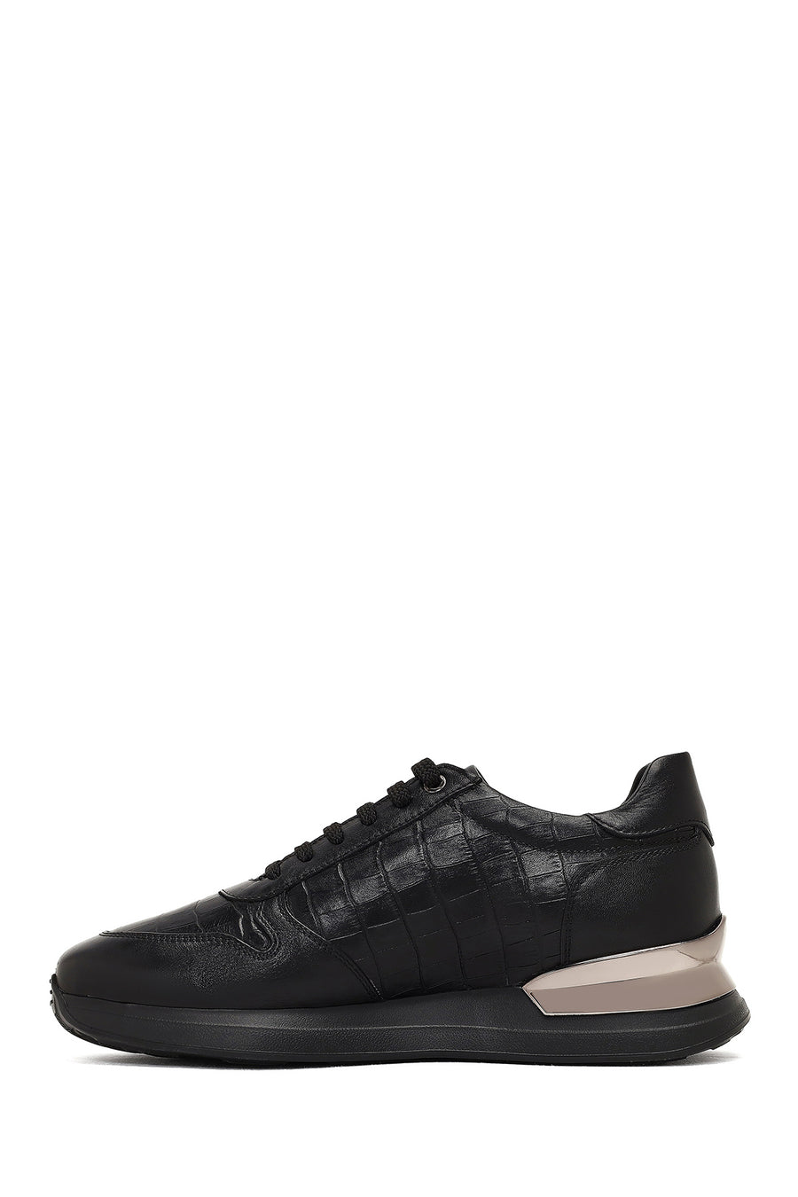 Men's Black Lace-Up Thick-Soled Leather Sneaker