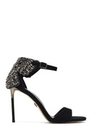 Women's Black Ankle Buckle Stone High Thin Heel Suede Leather Shoe | Derimod