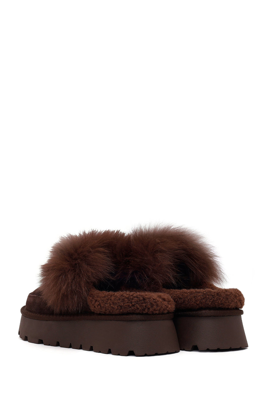 Woman Brown Thick-Soled Plush Suede Teddy Slipper