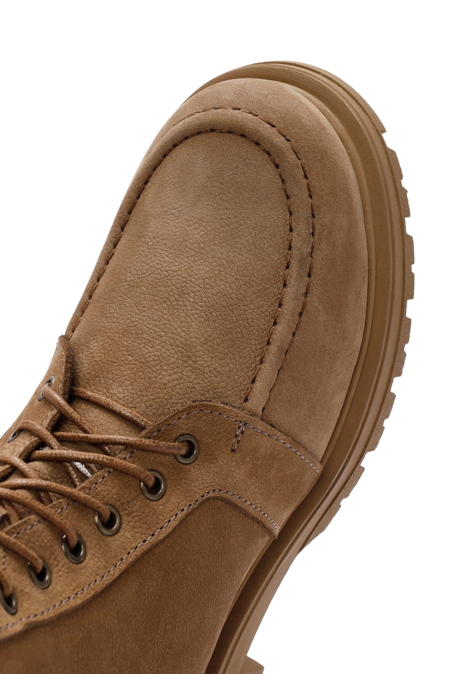 Women's Camel Zippered Nubuck Leather Combat Boots