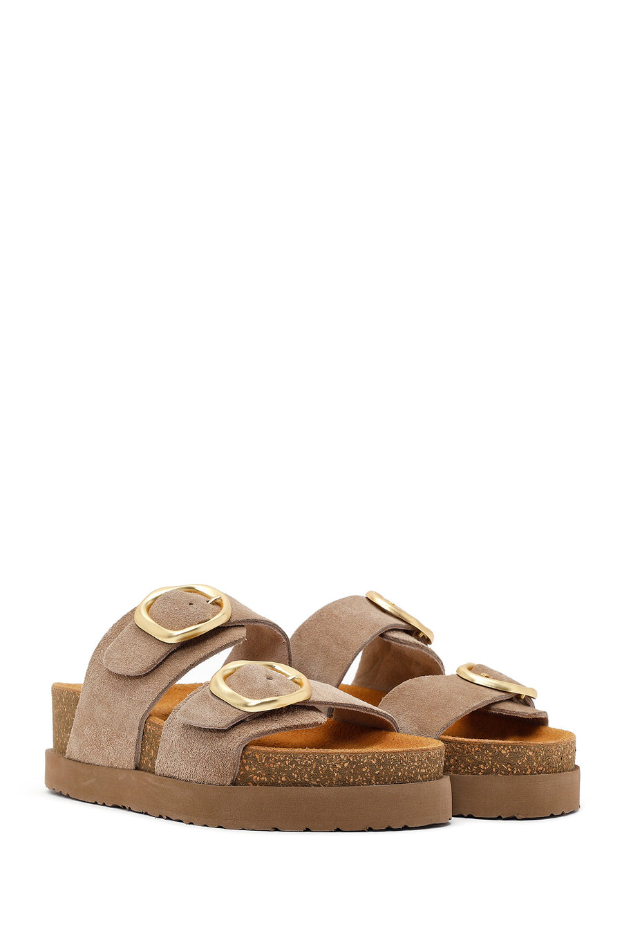 Woman Mink Double-Buckle Thick-Soled Suede Slipper