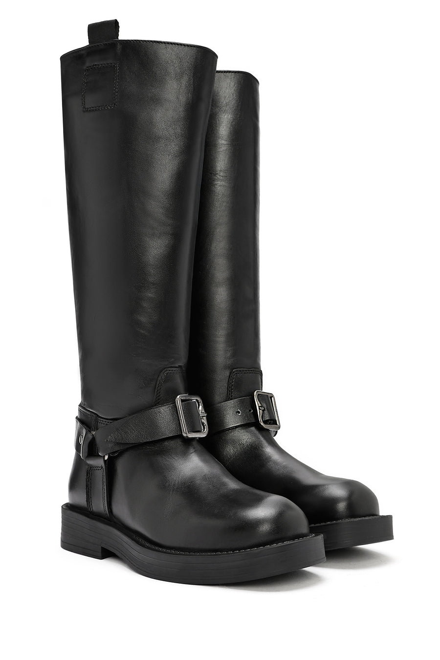 Women's Black Buckle Detailed Leather Boots