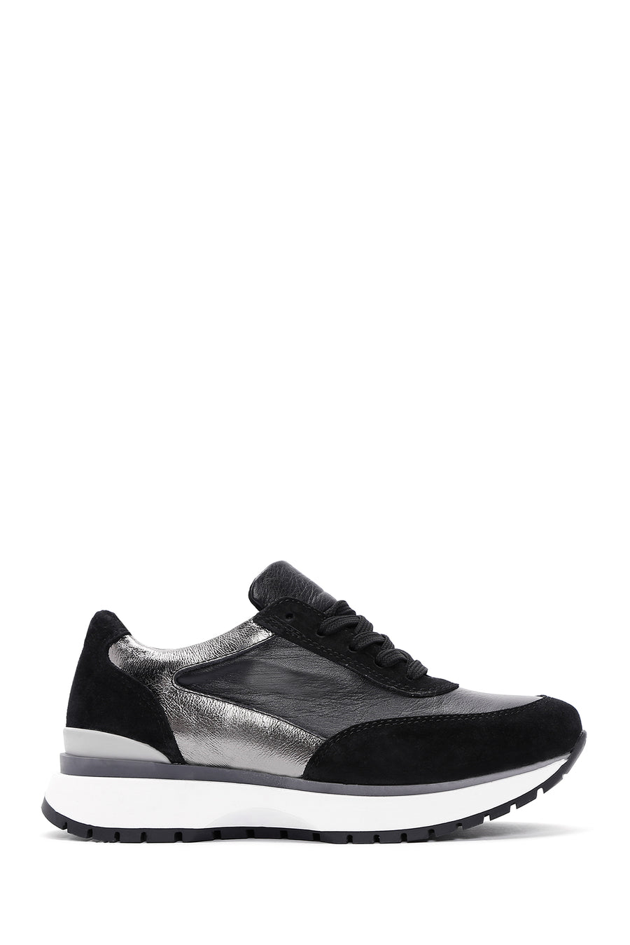 Kadın Siyah Deri Süet Detaylı Sneaker 23WFD370614 | Derimod