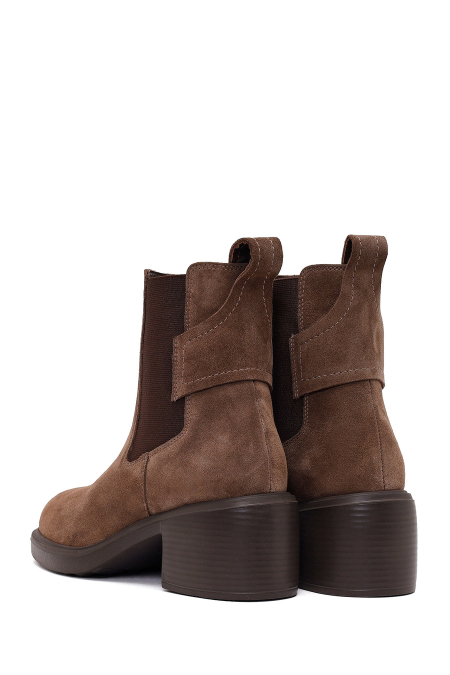 Woman Mink Thick-Heeled Suede Chelsea Boots
