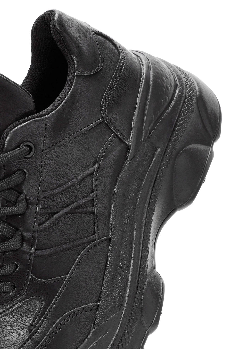 Women's Black Lace-Up Thick Soled Sneaker