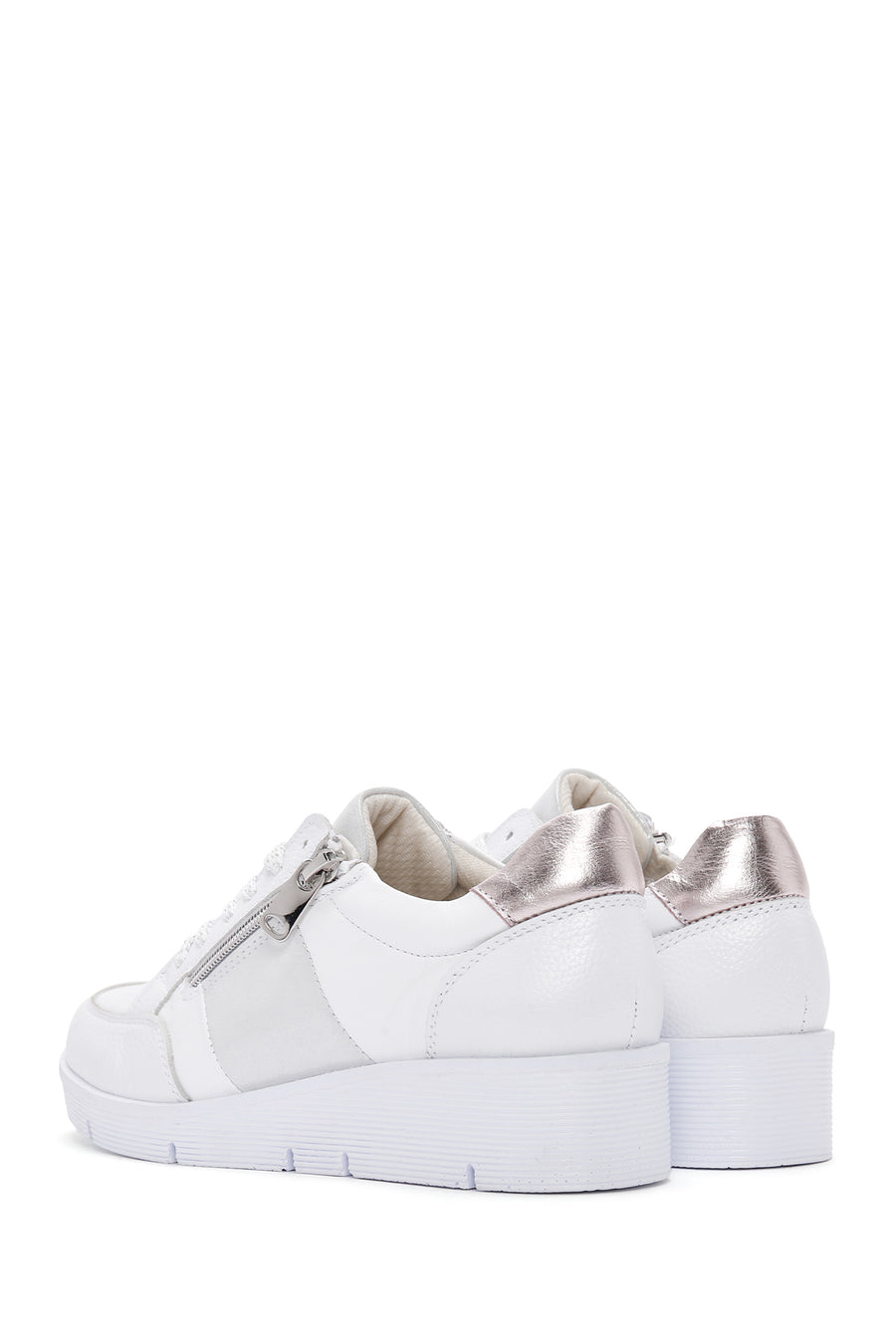 Kadın Beyaz Kalın Tabanlı Deri Sneaker