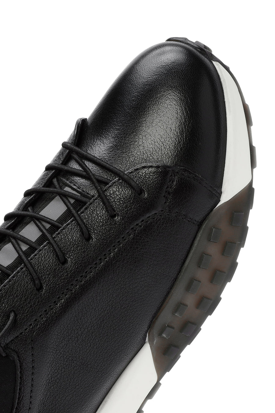 Erkek Siyah Kalın Tabanlı Bağcıklı Deri Casual Sneaker