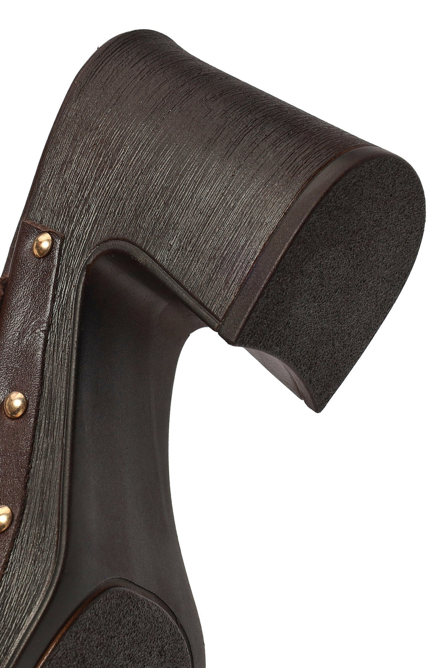 Women's Brown Thick Heeled Suede Leather Slippers