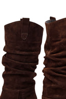 Woman Brown Thick-Heeled Suede Cowboy Boots | Derimod