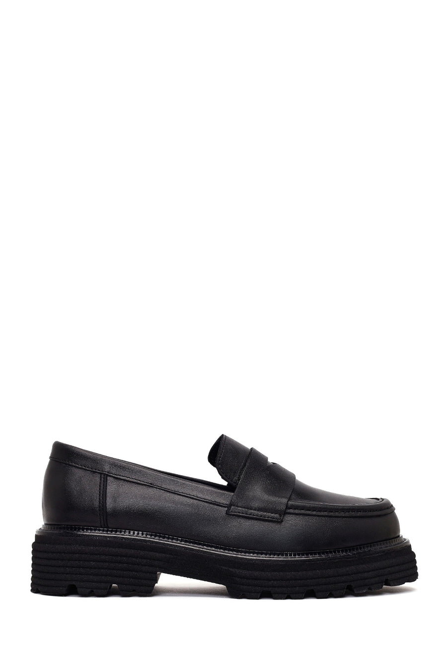 Kadın Siyah Kalın Tabanlı Deri Maskülen Loafer AF190069DV | Derimod