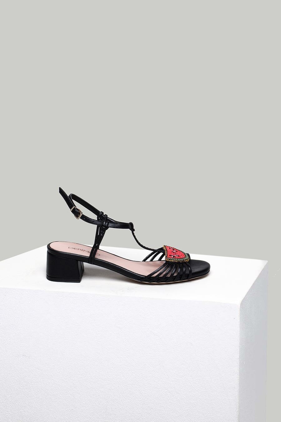 Watermelon Detailed Women's Heeled Leather Sandals