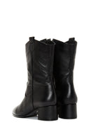 Women's Black Thick Heeled Leather Cowboy Boots | Derimod