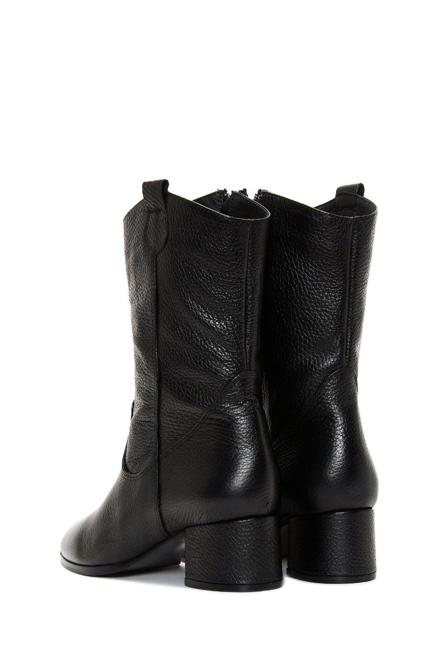 Women's Black Thick Heeled Leather Cowboy Boots
