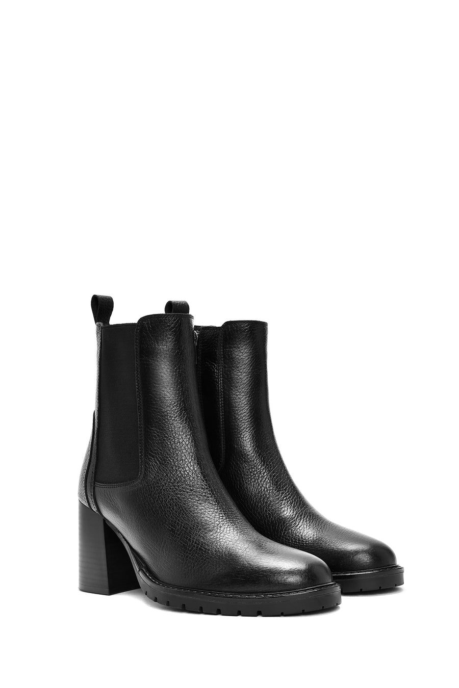Women's Black Thick Heeled Leather Chelsea Boots