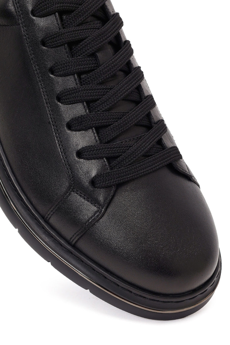 Erkek Siyah Bağcıklı Deri Sneaker