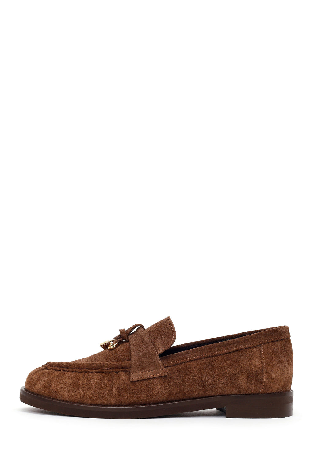 Kadın Ceviz Tokalı Süet Deri Maskülen Loafer