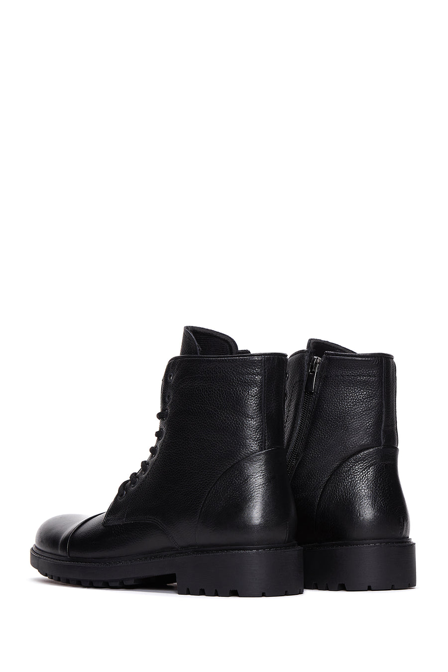 Men's Black Leather Zippered Casual Boots