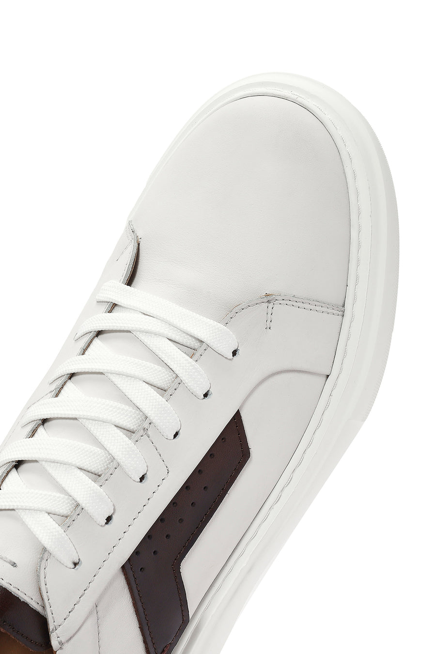 Erkek Beyaz Bağcıklı Kalın Tabanlı Deri Sneaker