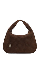 Woman Brown Braided Suede Shoulder Bag | Derimod