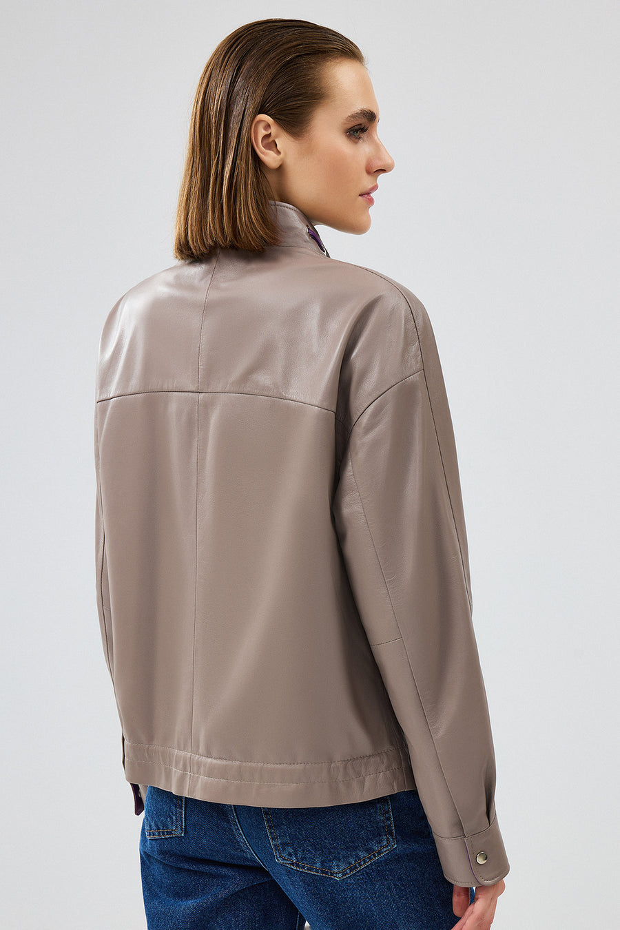 Terry Women's Grey Oversize Leather Jacket